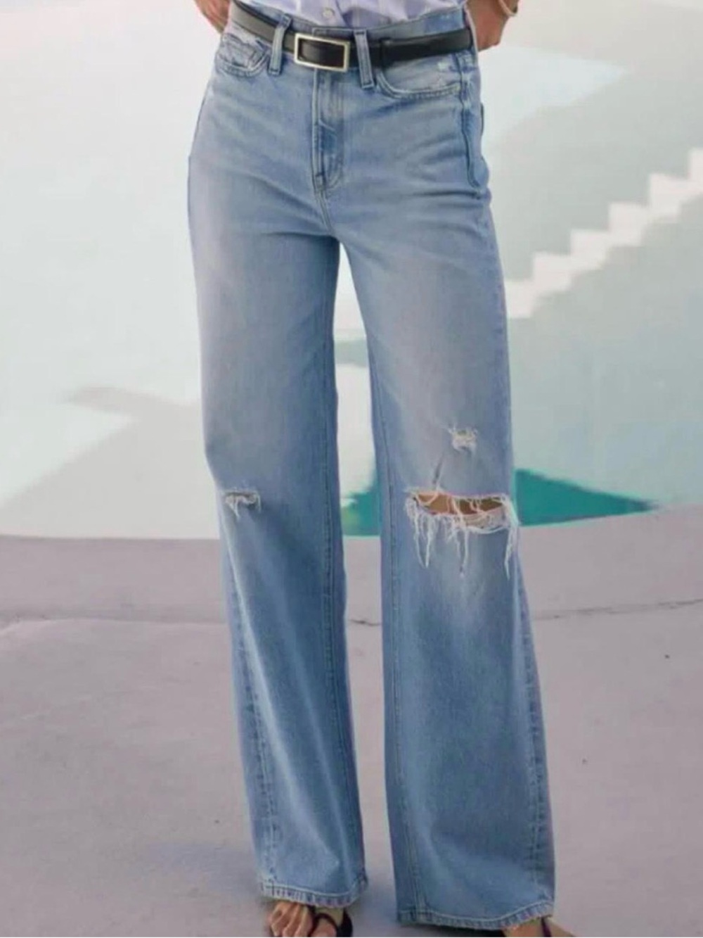 Light Blue Wide-Leg Distressed Women’s Jeans